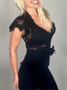 Black Lace Pant-legged Jumpsuit